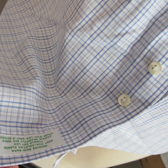 Brooks Brothers Milano Men's Shirt Blue White Checks Non-Iron 16-36 XL EUC - Picture 10 of 12